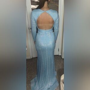 Sherri Hill Light Blue Backless Sequin Dress